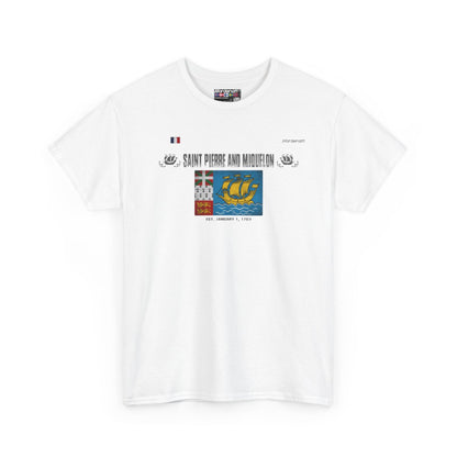 Saint Pierre And Miquelon flag t-shirt in White — premium cotton, Nordenatt
