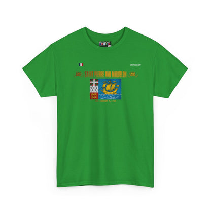 Saint Pierre And Miquelon flag t-shirt in Irish Green — premium cotton, Nordenatt