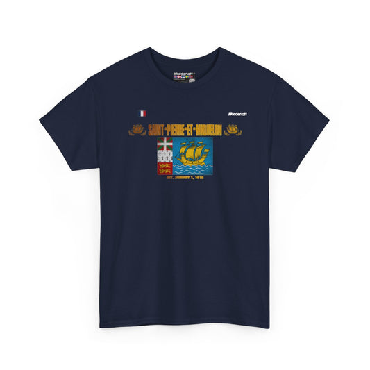 Saint Pierre And Miquelon flag t-shirt in Navy — premium cotton, Nordenatt
