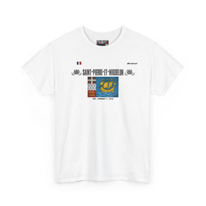 Saint Pierre And Miquelon flag t-shirt in White — premium cotton, Nordenatt