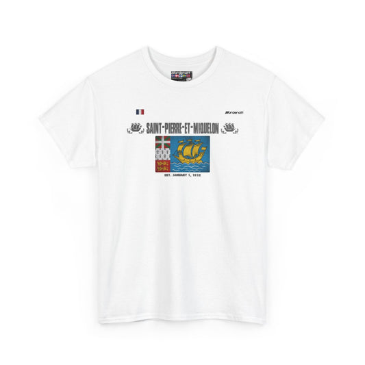 Saint Pierre And Miquelon flag t-shirt in White — premium cotton, Nordenatt