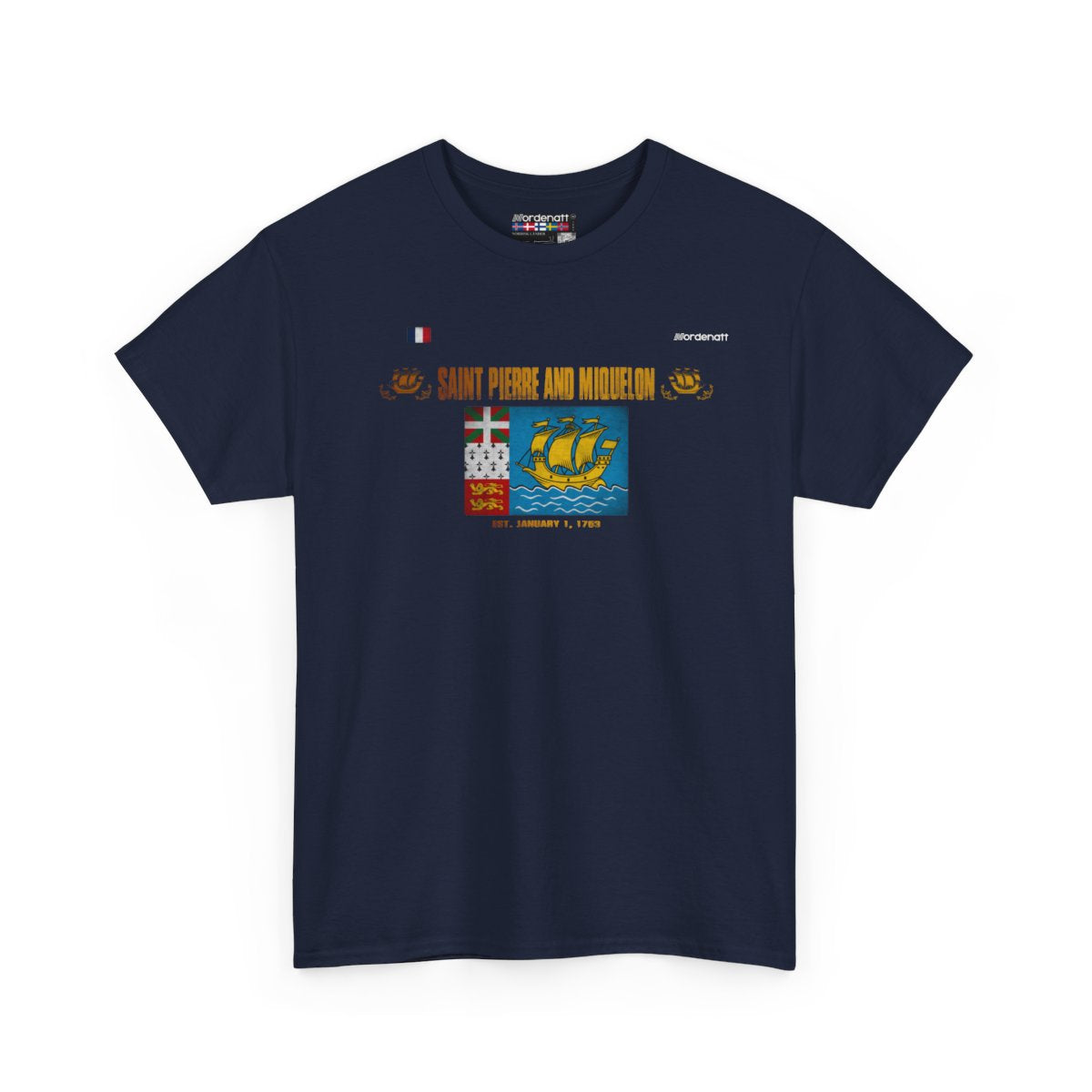Saint Pierre And Miquelon flag t-shirt in Navy — premium cotton, Nordenatt