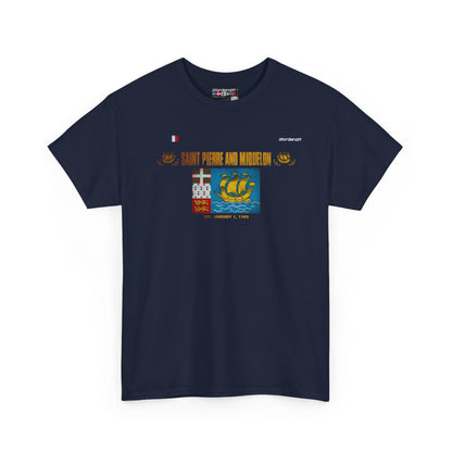 Saint Pierre And Miquelon flag t-shirt in Navy — premium cotton, Nordenatt