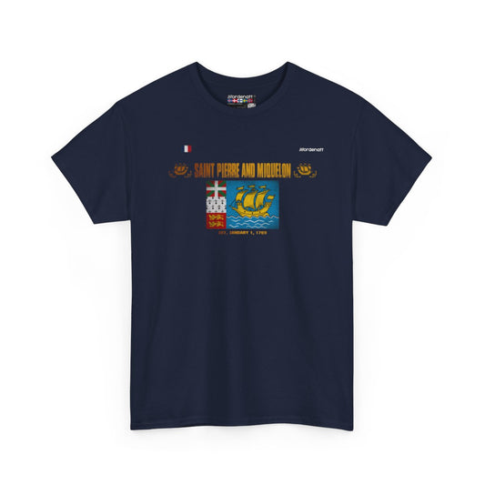 Saint Pierre And Miquelon flag t-shirt in Navy — premium cotton, Nordenatt