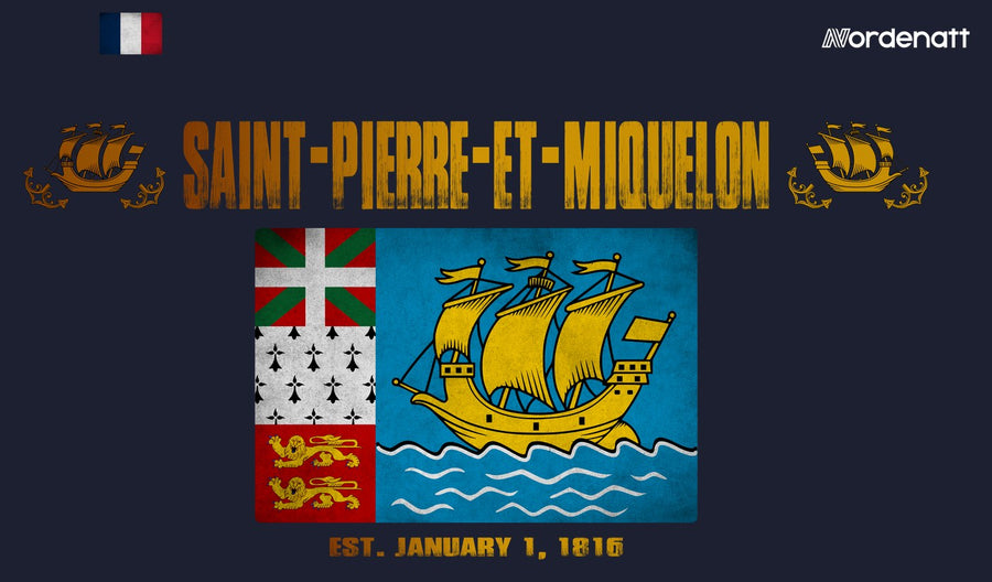 Saint-Pierre-et-Miquelon French Isle design preview: flag, date and emblem inspiration printed on dark t-shirts (Nordenatt)