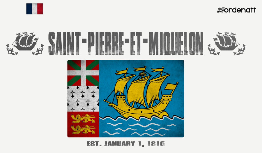 Saint-Pierre-et-Miquelon French Isle design preview: flag, date and emblem inspiration printed on light t-shirts (Nordenatt)