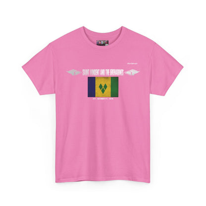 Saint Vincent And The Grenadines flag t-shirt in Azalea — premium cotton, Nordenatt