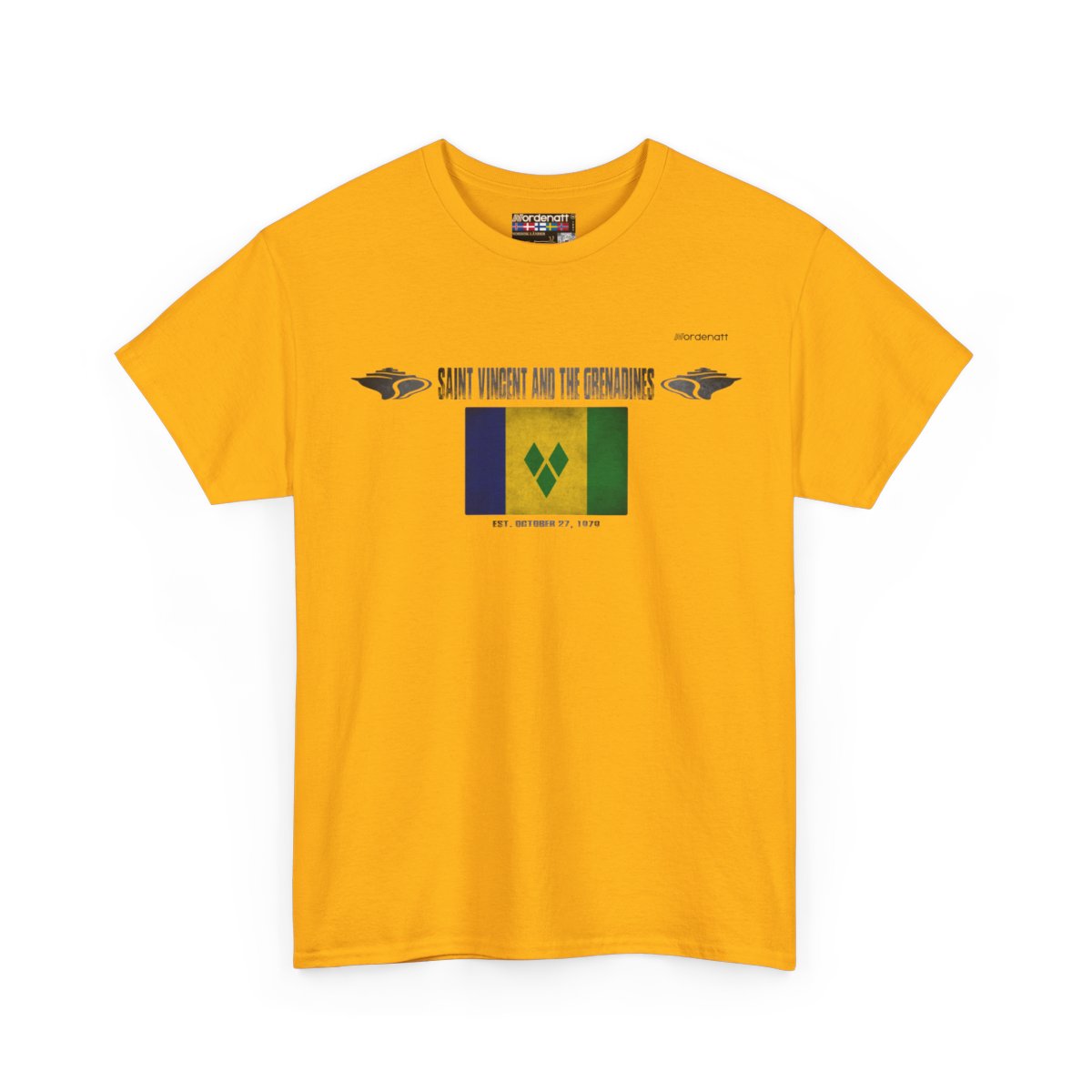 Saint Vincent And The Grenadines flag t-shirt in Gold — premium cotton, Nordenatt