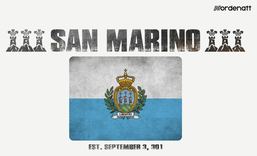 San Marino design preview: flag, date and emblem inspiration printed on light t-shirts (Nordenatt)