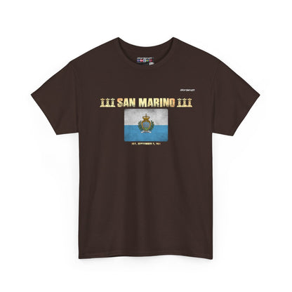 San Marino flag t-shirt in Dark Chocolate — premium cotton, Nordenatt