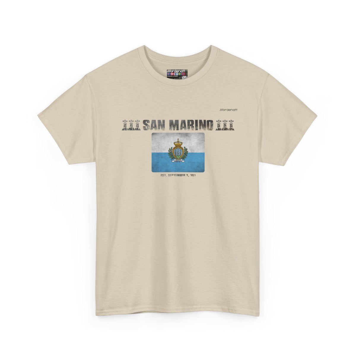 San Marino flag t-shirt in Sand — premium cotton, Nordenatt