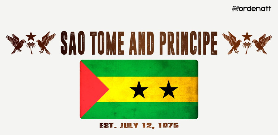 Sao Tome and Principe design preview: flag, date and emblem inspiration printed on light t-shirts (Nordenatt)