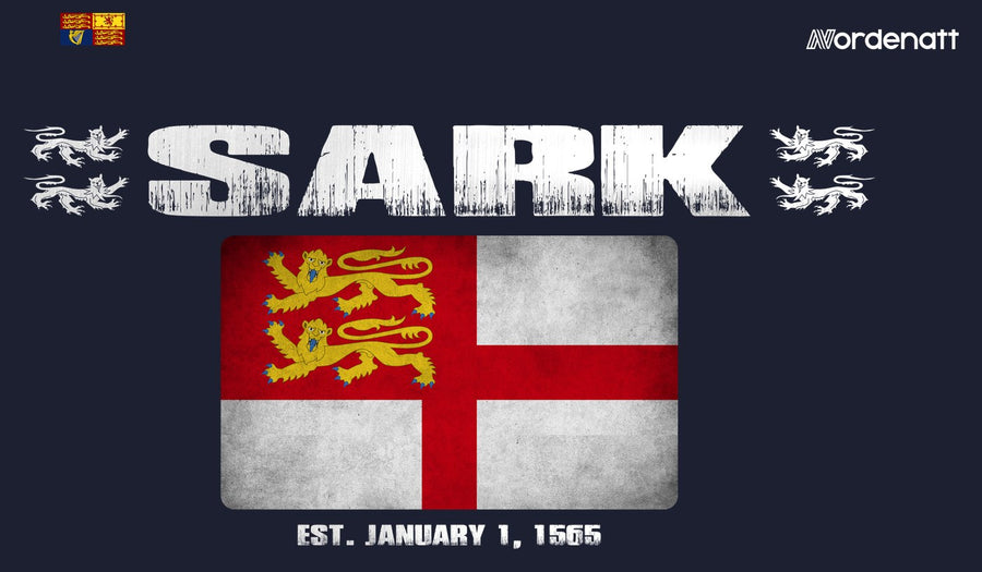 Sark design preview: flag, date and emblem inspiration printed on dark t-shirts (Nordenatt)