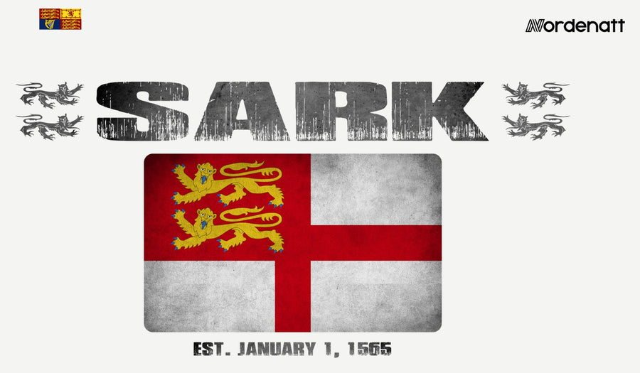 Sark design preview: flag, date and emblem inspiration printed on light t-shirts (Nordenatt)