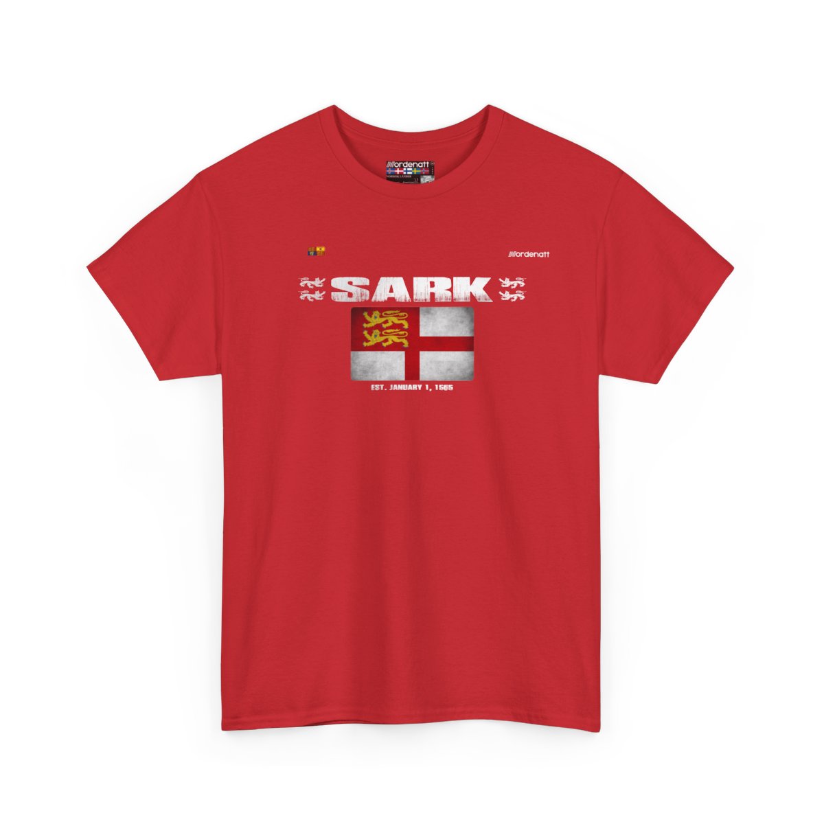 Sark flag t-shirt in Red — premium cotton, Nordenatt