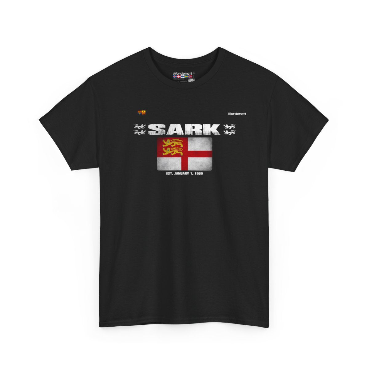 Sark flag t-shirt in Black — premium cotton, Nordenatt