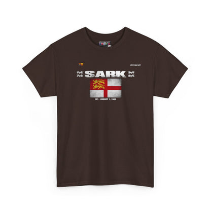 Sark flag t-shirt in Dark Chocolate — premium cotton, Nordenatt