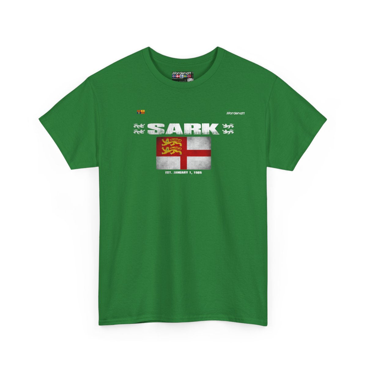 Sark flag t-shirt in Turf Green — premium cotton, Nordenatt