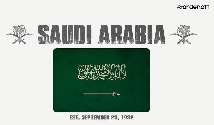 Saudi Arabia design preview: flag, date and emblem inspiration printed on light t-shirts (Nordenatt)