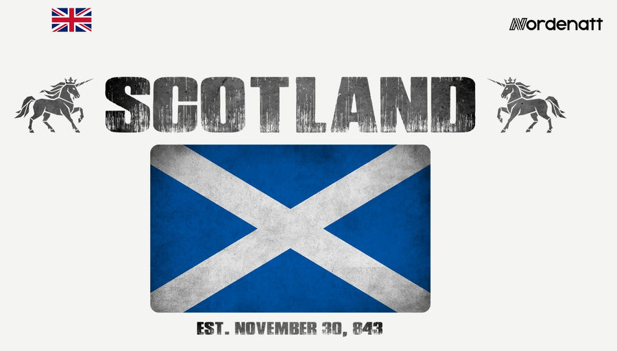 Scotland design preview: flag, date and emblem inspiration printed on light t-shirts (Nordenatt)