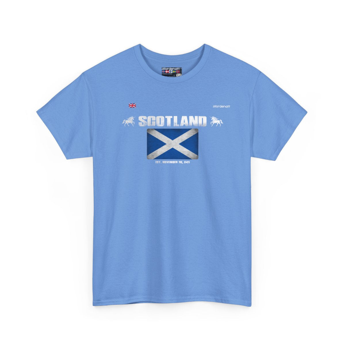 Scotland flag t-shirt in Carolina Blue — premium cotton, Nordenatt