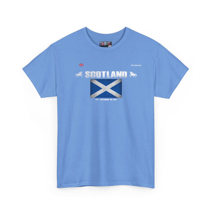 Scotland flag t-shirt in Carolina Blue — premium cotton, Nordenatt