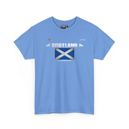 Scotland flag t-shirt in Carolina Blue — premium cotton, Nordenatt