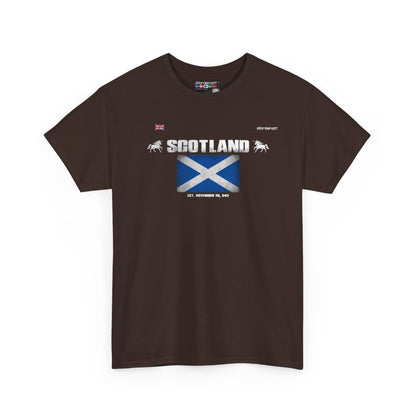 Scotland flag t-shirt in Dark Chocolate — premium cotton, Nordenatt