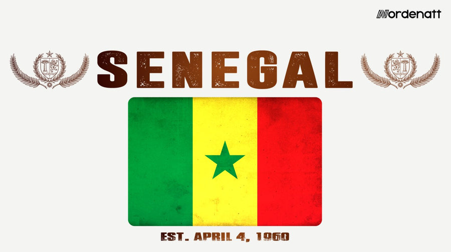 Senegal design preview: flag, date and emblem inspiration printed on light t-shirts (Nordenatt)