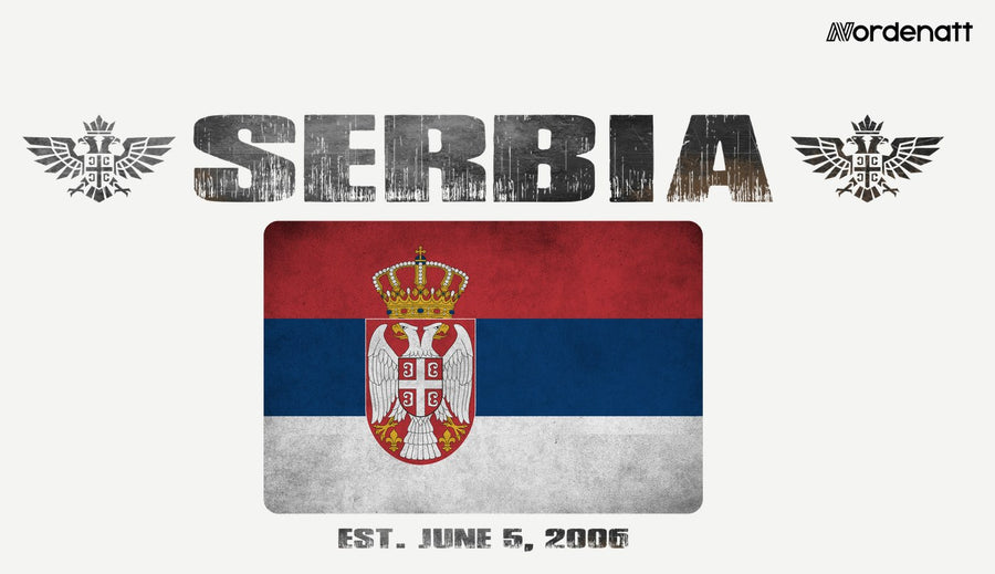 Serbia design preview: flag, date and emblem inspiration printed on light t-shirts (Nordenatt)