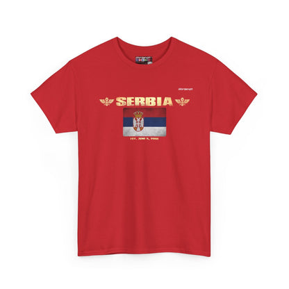 Serbia flag t-shirt in Red — premium cotton, Nordenatt