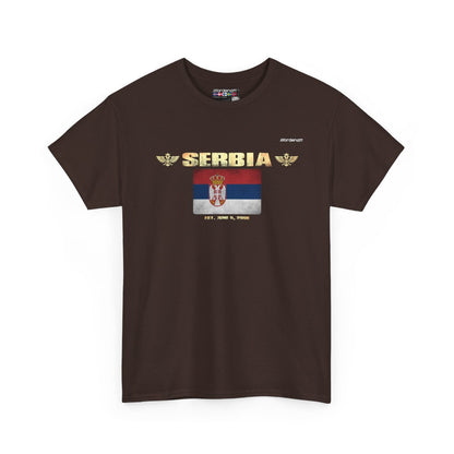 Serbia flag t-shirt in Dark Chocolate — premium cotton, Nordenatt