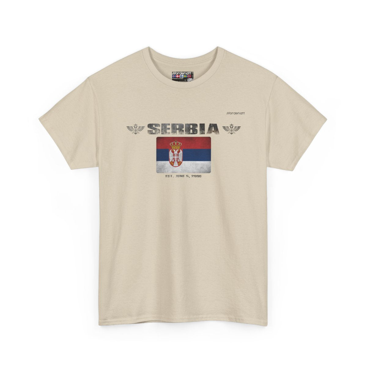 Serbia flag t-shirt in Sand — premium cotton, Nordenatt