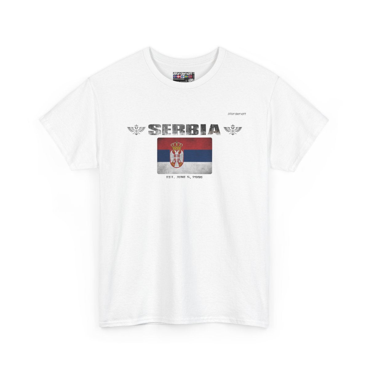 Serbia flag t-shirt in White — premium cotton, Nordenatt