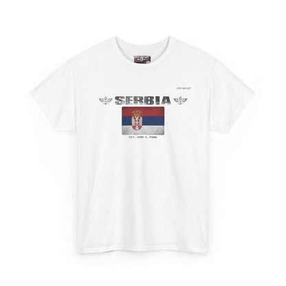 Serbia flag t-shirt in White — premium cotton, Nordenatt