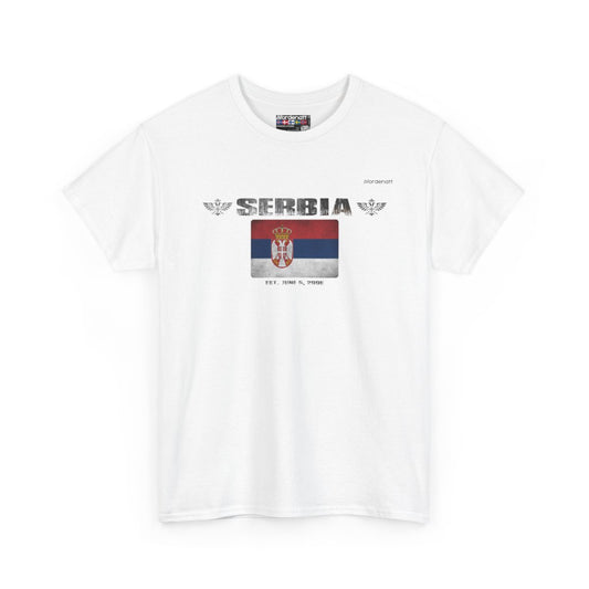 Serbia flag t-shirt in White — premium cotton, Nordenatt