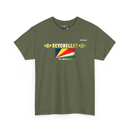 Seychelles flag t-shirt in Military Green — premium cotton, Nordenatt