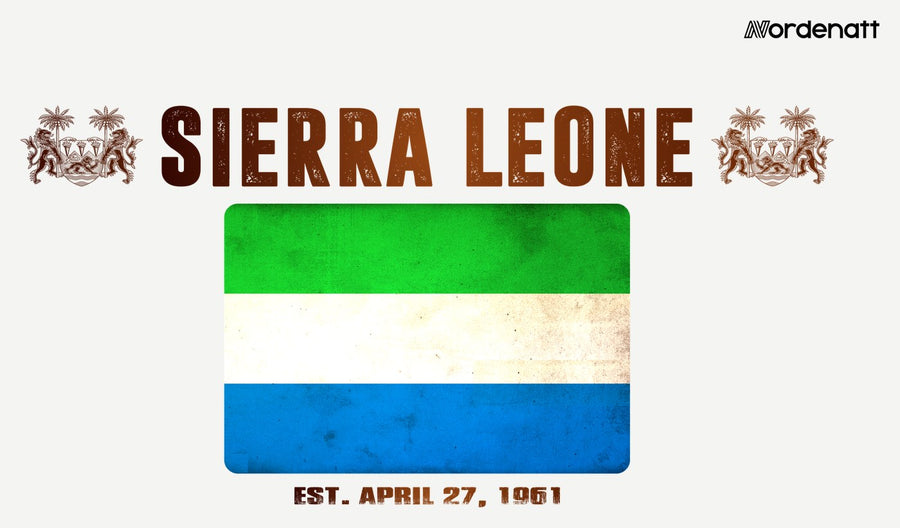Sierra Leone design preview: flag, date and emblem inspiration printed on light t-shirts (Nordenatt)