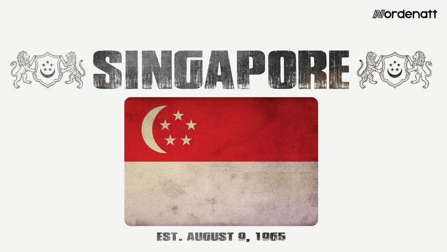 Singapore design preview: flag, date and emblem inspiration printed on light t-shirts (Nordenatt)