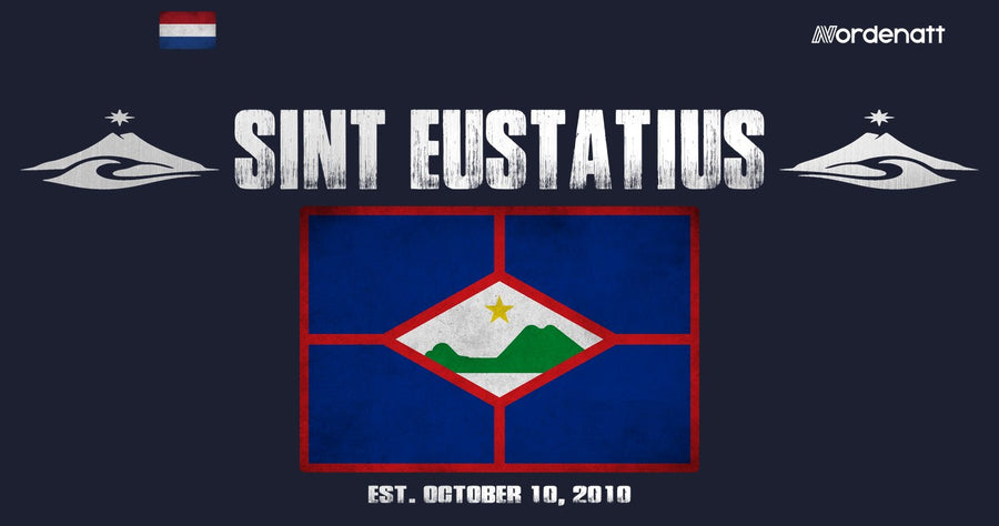 Sint Eustatius design preview: flag, date and emblem inspiration printed on dark t-shirts (Nordenatt)
