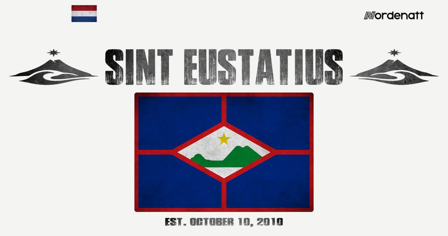Sint Eustatius design preview: flag, date and emblem inspiration printed on light t-shirts (Nordenatt)