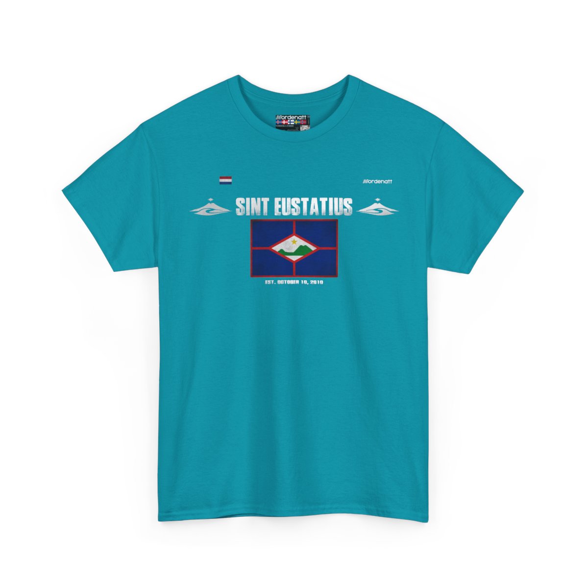 Sint Eustatius flag t-shirt in Tropical Blue — premium cotton, Nordenatt