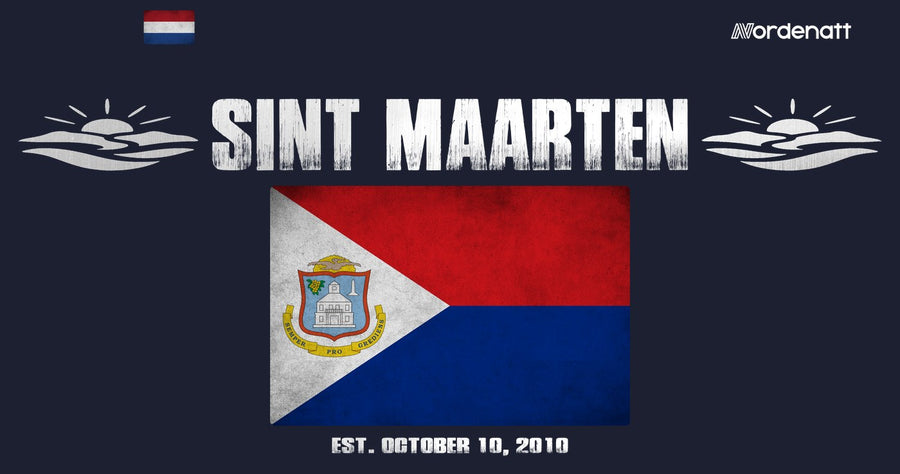 Sint Maarten design preview: flag, date and emblem inspiration printed on dark t-shirts (Nordenatt)