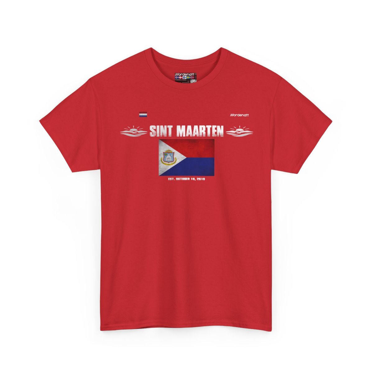 Sint Maarten flag t-shirt in Red — premium cotton, Nordenatt
