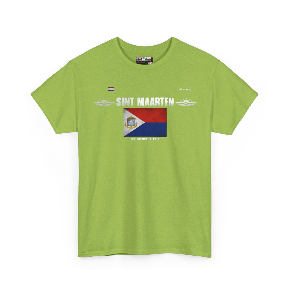 Sint Maarten flag t-shirt in Kiwi — premium cotton, Nordenatt