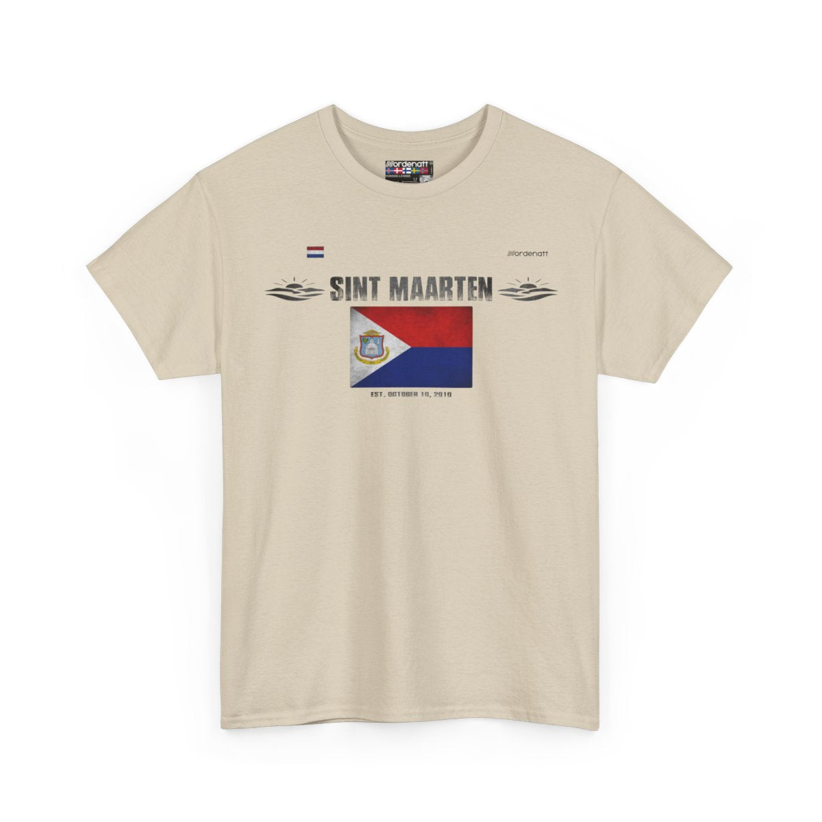Sint Maarten flag t-shirt in Sand — premium cotton, Nordenatt