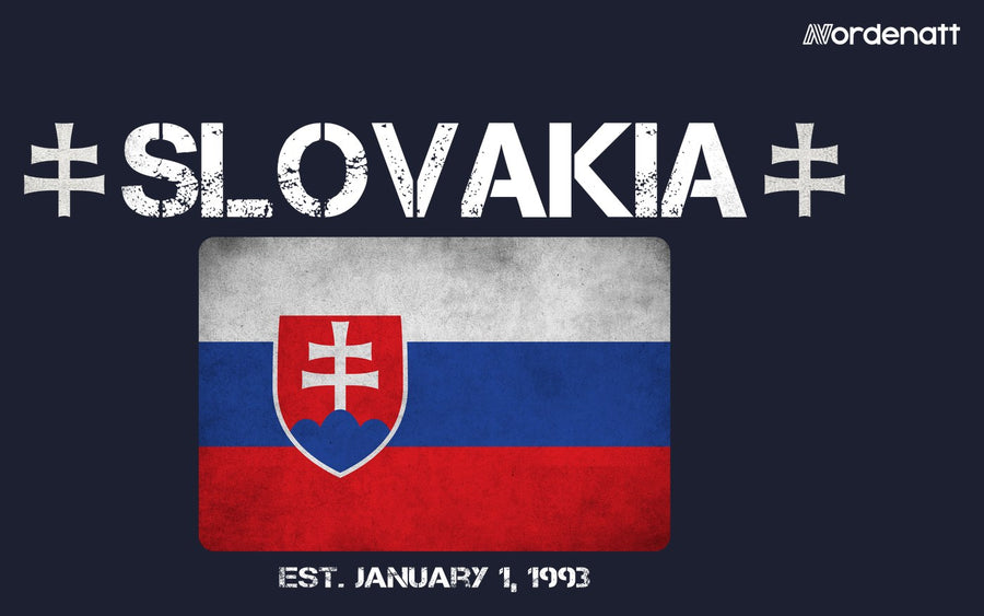 Slovakia design preview: flag, date and emblem inspiration printed on dark t-shirts (Nordenatt)