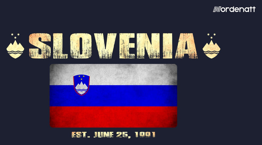 Slovenia design preview: flag, date and emblem inspiration printed on dark t-shirts (Nordenatt)
