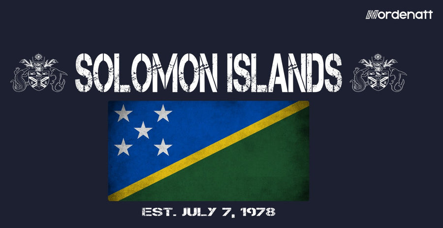 Solomon Islands design preview: flag, date and emblem inspiration printed on dark t-shirts (Nordenatt)