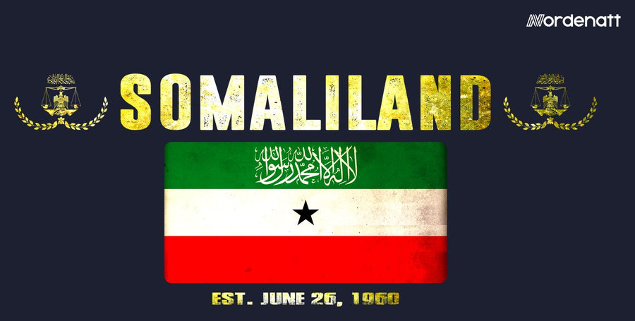 Somaliland design preview: flag, date and emblem inspiration printed on dark t-shirts (Nordenatt)
